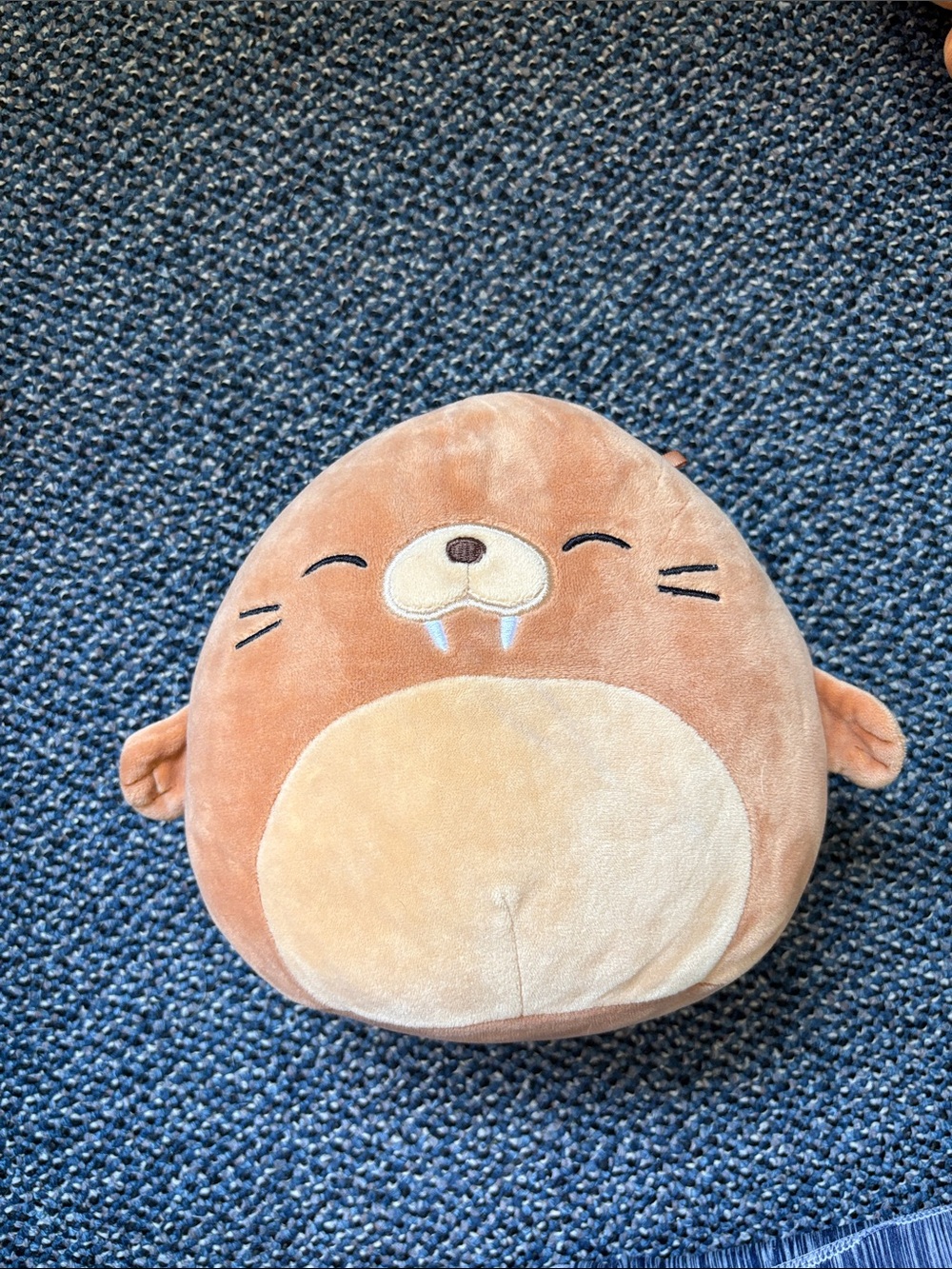 Bruce the Walrus / Cute Round Plush Pillow - Light Brown & Cream